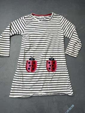 Girls Ladybug Dress Striped Long Sleeve Cotton Applique Nautical Preppy 7-8 Yrs